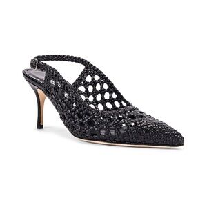 Manolo Blahnik Black leather Basket Weave Slingblack heels 36.5 6.5 NWT sold out